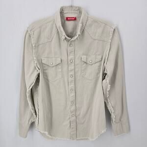 Denimist Raw Edge Denim Pearl Snap Shirt Oatmeal Inside Out Western Medium